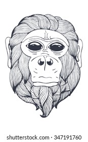 Black and white monkey. Coloring. Tattoo.