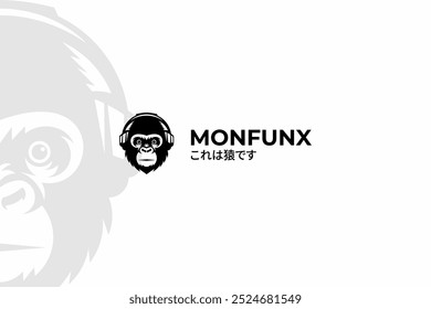 Black and White Monkey Logo Wearing Headphones