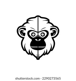 El logotipo del vector del mono blanco y negro se aísla de forma experta en un fondo de blanco puro.