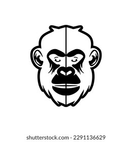 The black and white monkey vector logo is skillfully isolated on a backdrop of pure white.