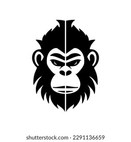 The black and white monkey vector logo is expertly isolated on a backdrop of pure white.
