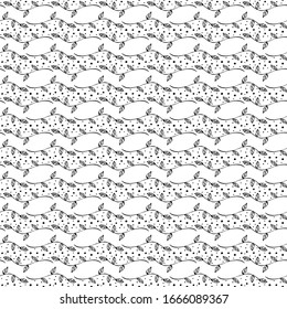 Black White Monochromatic Sprig Leaf Dot Line Seamless Pattern Design Background Stylized