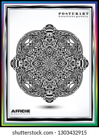Black and white (monochrome) abstract geometric shapes, poster background.