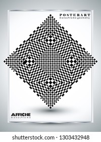 Black and white (monochrome) abstract geometric shapes, poster background.