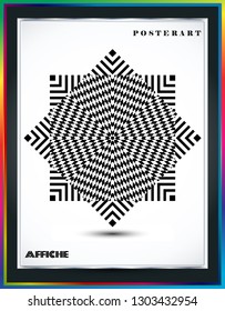 Black and white (monochrome) abstract geometric shapes, poster background.