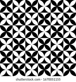Black and white, monochrome abstract geometric shapes pattern, seamless wallpaper background.