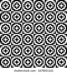 Black and white, monochrome abstract geometric shapes pattern, seamless wallpaper background.