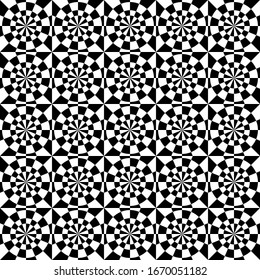 Black and white, monochrome abstract geometric shapes pattern, seamless wallpaper background.