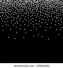 Black and White Monochrome Background Confetti. Abstract Halftone Backgrounds. Vector Isolated Confetti on Black Background Pattern. Template Holiday Birthday, Wedding. Vector Dotwork Illustration.