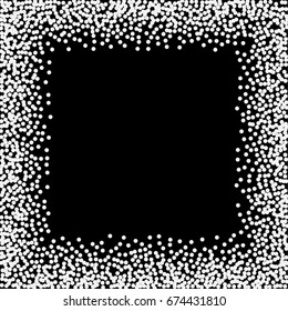 Black and White Monochrome Background Confetti. Abstract Halftone Backgrounds. Vector Isolated Confetti on Black Background Pattern. Template Holiday Birthday, Wedding. Vector Dotwork Illustration.