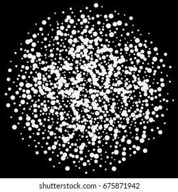 Black and White Monochrome Background Confetti. Abstract Halftone Backgrounds. Vector Isolated Confetti on Black Background Pattern. Template Holiday Birthday, Wedding. Vector Dotwork Illustration.