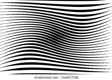 Black and white monochrome background with wavy lines. Twisted stripes.  Vector illustration