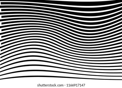 Black and white monochrome background with wavy lines. Twisted stripes.  Vector illustration