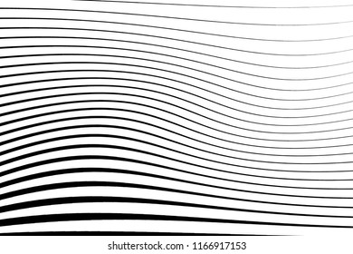 Black and white monochrome background with wavy lines. Twisted stripes.  Vector illustration