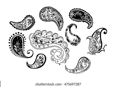 black and white, monochrome design elements for paisley pattern vector