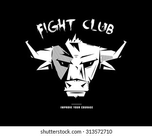 Black and white monochrome emblem, symbol, logotype, sign, badge, sticker, poster of a bull, buffalo, cow. Identity, T-shirt, textile, cloth, apparel, tattoo, print usage