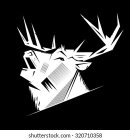 Black and white monochrome emblem, symbol, logotype, sign, badge, sticker, poster of a bear, dog, wolf. Identity, T-shirt, textile, cloth, apparel, tattoo, print usage