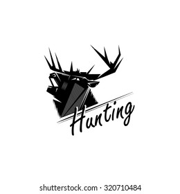 Black and white monochrome emblem, symbol, logotype, sign, badge, sticker, poster of a bear, dog, wolf. Identity, T-shirt, textile, cloth, apparel, tattoo, print usage