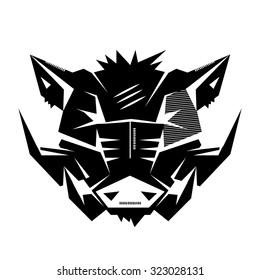 Black and white monochrome emblem, symbol, logotype, sign, badge, sticker, poster of a wild boar, pig, hog, swine. Identity, T-shirt, textile, cloth, apparel, tattoo, print usage