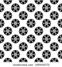 Black and white monochrome floral ornament. Seamless pattern for textile and wallpapers