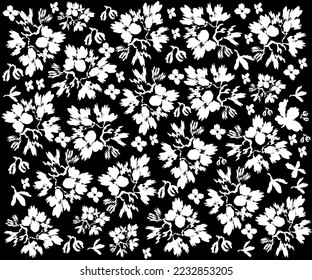 patrón floral monocromo blanco y negro