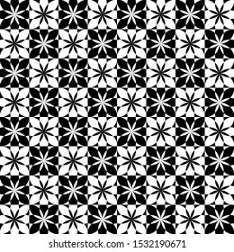 Black and white, monochrome flower pattern, seamless background.