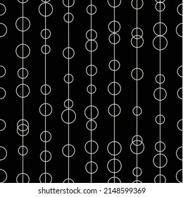 Negro y blanco, patrón de vector geométrico monocromo, repetición sin fisuras, rayas verticales con círculos, fondo abstracto