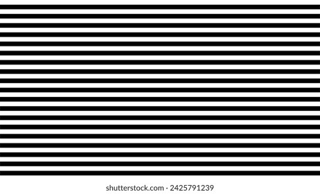 Black and white monochrome horizontal stripes pattern. Simple design for background. Uniform lines in contrasting tones creating visual rhythm and balance. Optical illusion. Vector 