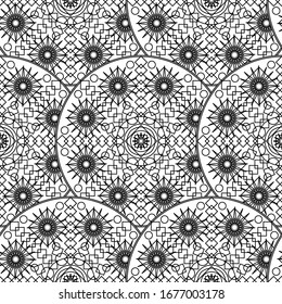 Black White Monochrome Mandala Boho Seamless Pattern. Vector