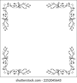 Black and white monochrome ornamental border for greeting cards, banners, invitations. Isolated vector illustration.