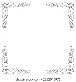 Black and white monochrome ornamental border for greeting cards, banners, invitations. Isolated vector illustration.  Art nouveau style.