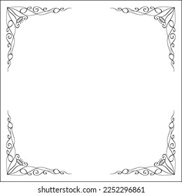 Black and white monochrome ornamental border for greeting cards, banners, invitations. Isolated vector illustration.
