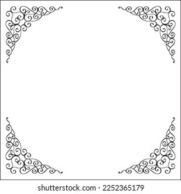 Black and white monochrome ornamental border for greeting cards, banners, invitations. Isolated vector illustration. Oriental style