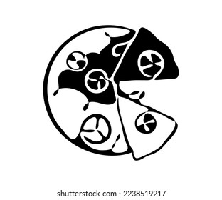 black and white monochrome pizza logo