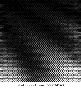 Black and white monochrome ray vector illustration. Spotted abstract background halftone effect