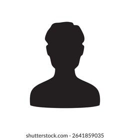 Black and white monochrome silhouette illustration of a middle-aged man with short hair, black.