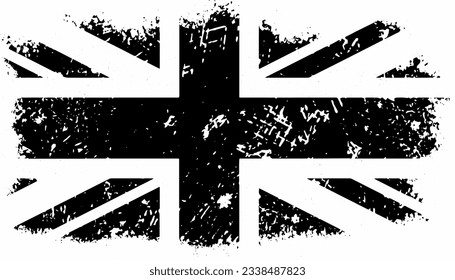 Black and white monochrome UK  flag Grunge Union Jack emblem 