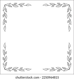 Black and white monochrome
vegetal ornamental frame, decorative border with lily of the valley, corners for greeting cards, banners, business cards, invitations, menus. Isolated vector illustration.