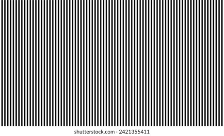 Black and white monochrome vertical stripes pattern. Simple design for background. Uniform lines in contrasting tones creating a visual rhythm and balance. Optical illusion. Vector.