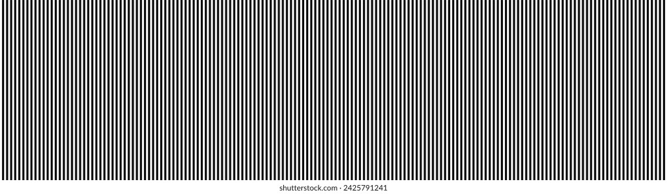 Black and white monochrome vertical stripes pattern. Wide banner. Simple design for background. Uniform lines in contrasting tones creating visual rhythm and balance. Optical illusion. Vector.