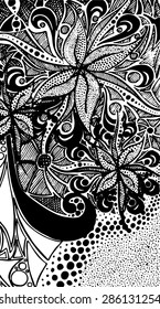 Black & white monochrome zentangle doodle vector pattern background
