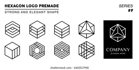 Black and white monogram hexagon logo, 8 collection hexagon logo line art with 1 logo template. 
