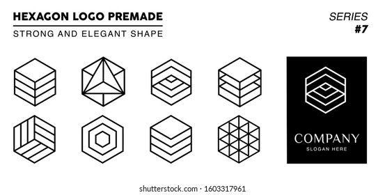 Black and white monogram hexagon logo, 8 collection hexagon logo line art with 1 logo template. 
