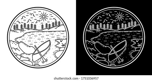 Black and White Monoline Canoe Badge Design