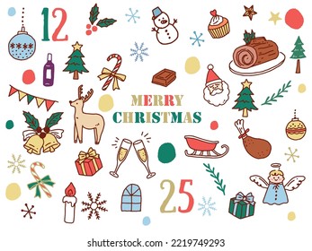 Black and white, monotone, and line drawing illustrations.Handwritten, stylish, magazine, fashion, Christmas, winter, Santa.