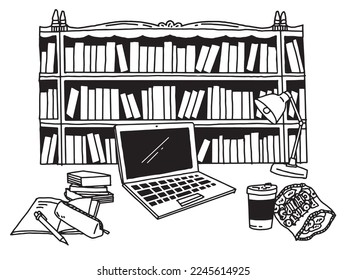 Black and white, monotone, and line drawing illustrations.Handwritten, stylish, magazine, fashion, cute, interior, computer.