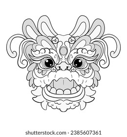 Black and white monster dragon head fantasy illustration coloring pages drawing line