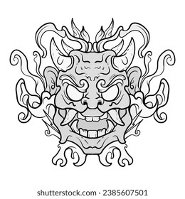 Black and white monster dragon head fantasy illustration coloring pages drawing line