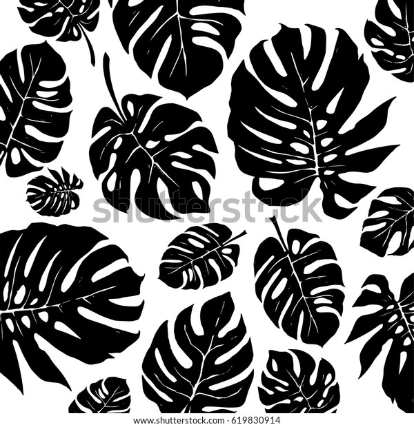 Black White Monstera Tropical Leaf Pattern Stock Vector (Royalty Free ...