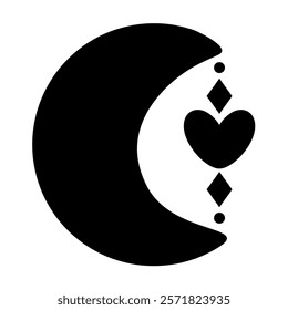 Black and white moon clipart. Valentine clipart. Boho Valentines day clipart. Cute Valentine object in flat style. Hand draw vector illustration